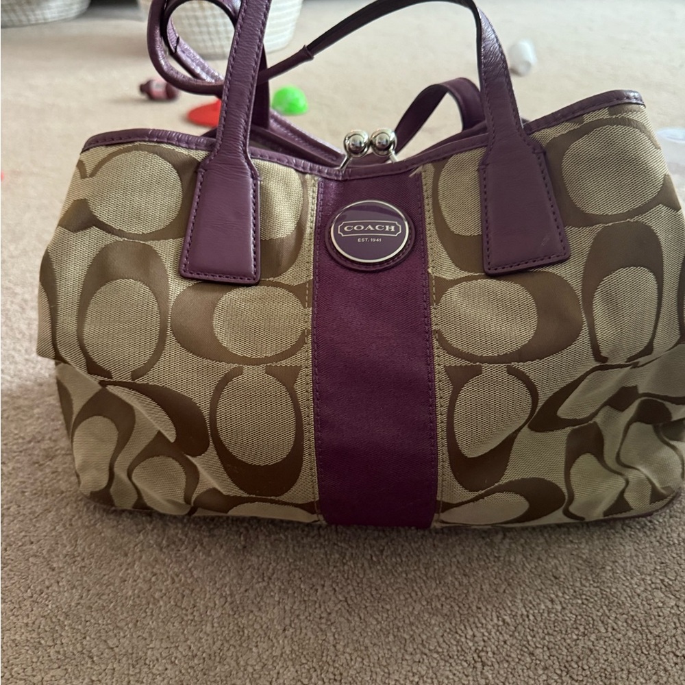 Tan and purple authentic Coach bag